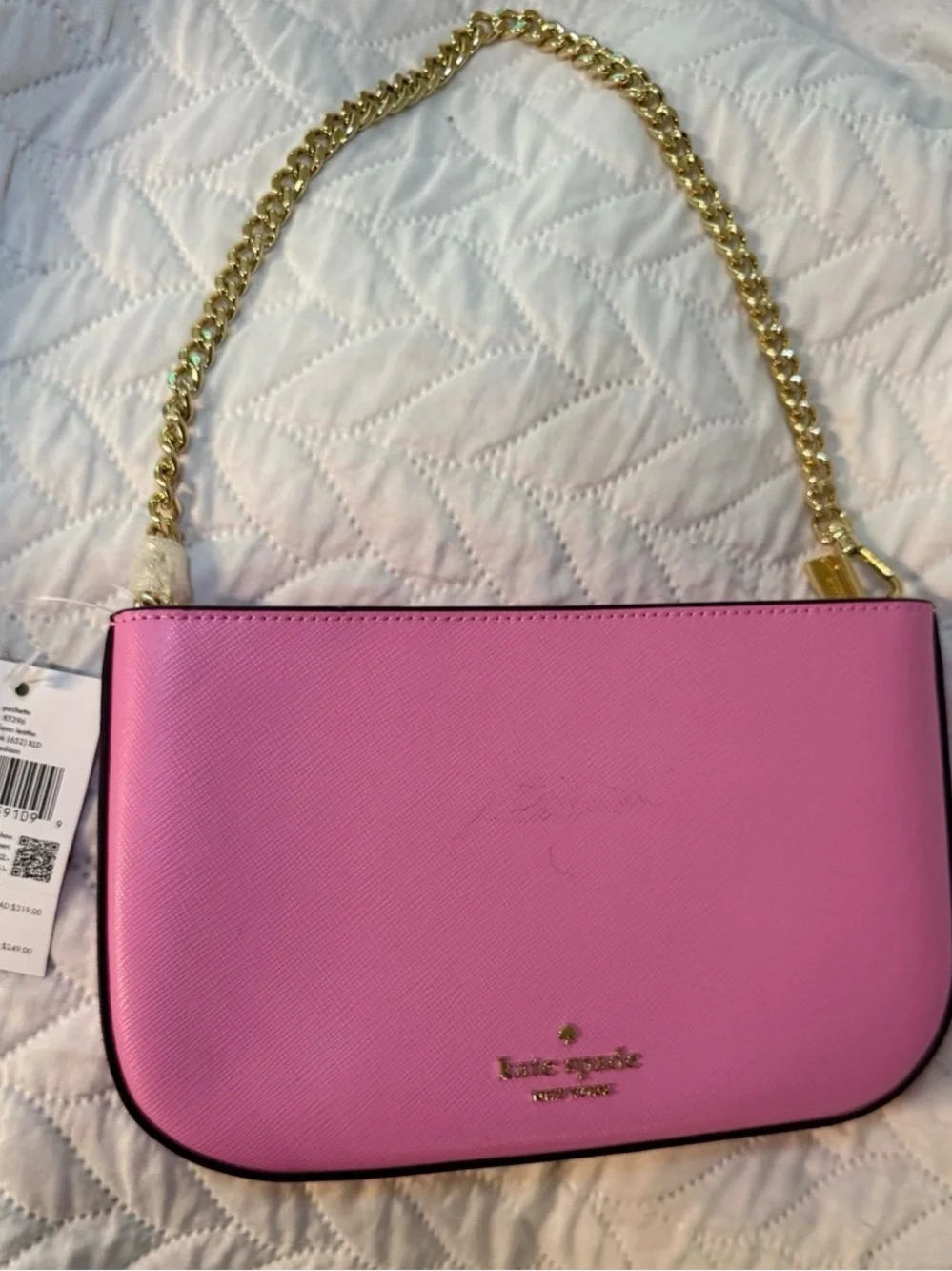 kate spade Hot Pink Saffiano Mini Shoulder Bag with Gold Chain